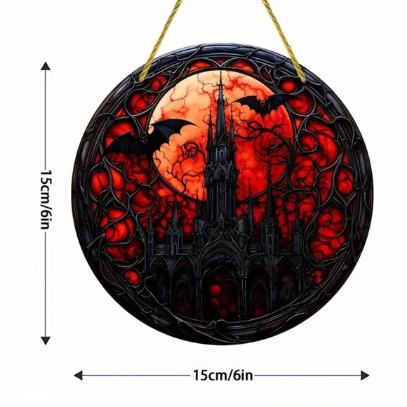 Gothic Castle Bats Suncatcher Goth Halloween Haunted House Scary In/Outdoor - Picture 2 of 3